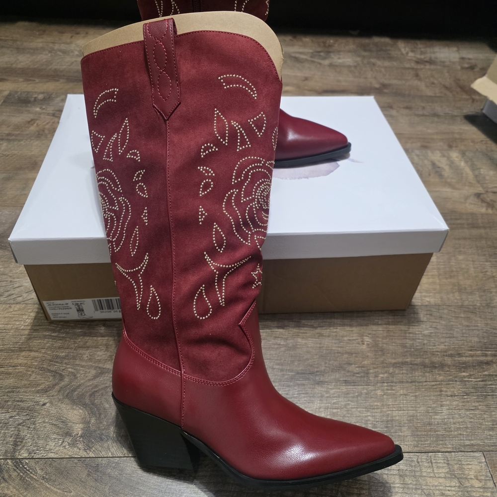Jessica Simpson Zodra Red Embroidered Western Women's Size 8.5 Wide Boots - Picture 2 of 14